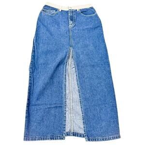 Calvin Klein Long Midi Denim jean Long Split Skirt Size 10 Vintage EUC